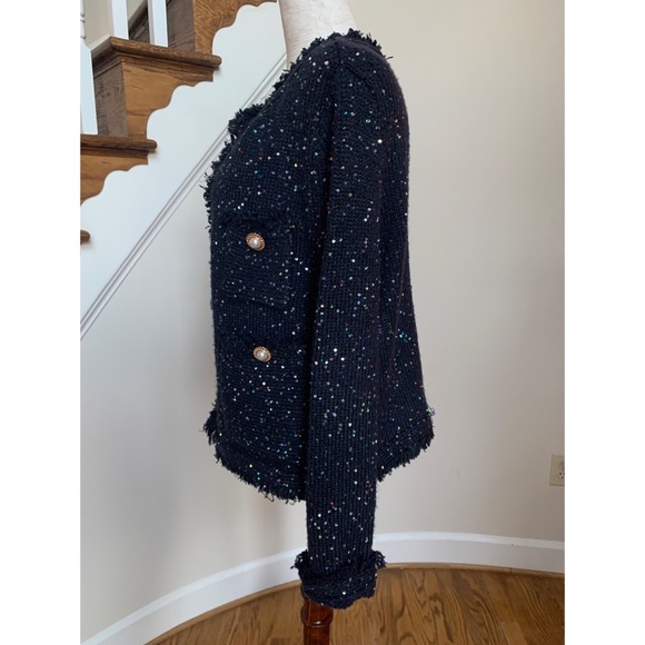 Zara shimmery knit frayed jacket in navy, S - Picture 8 of 13